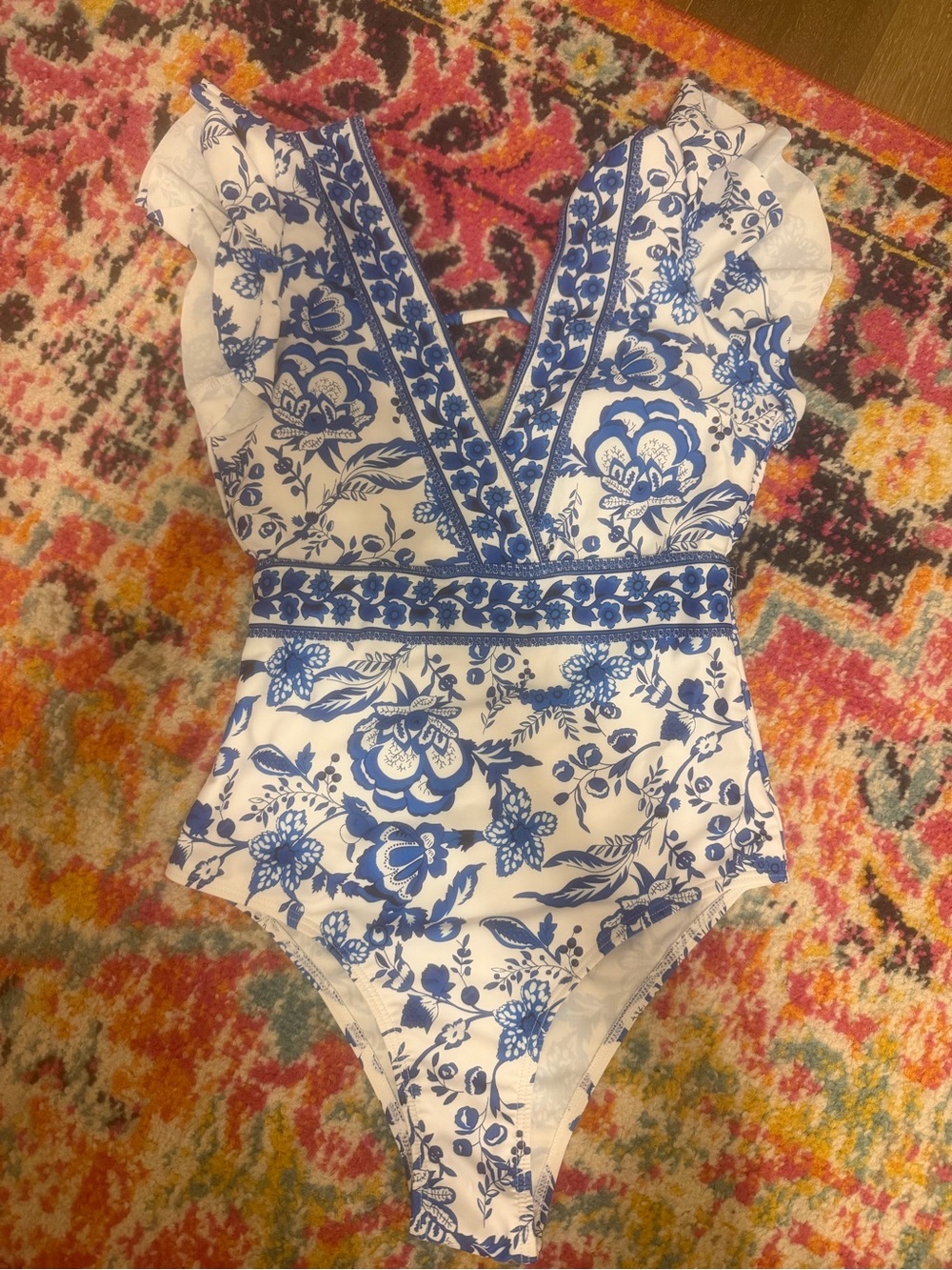 Blue & White Floral One-Piece Swimsuit